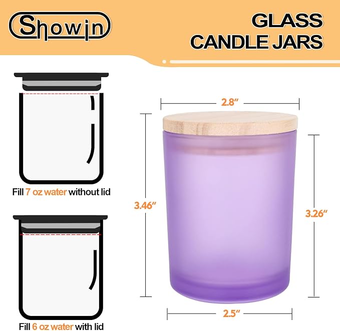 SHOWIN Thick Candle Jars for Making Candles 16 Pcs, 7 OZ Empty Jars with Wood Lids for Candle Making, Sample Container, Frosted Purple
