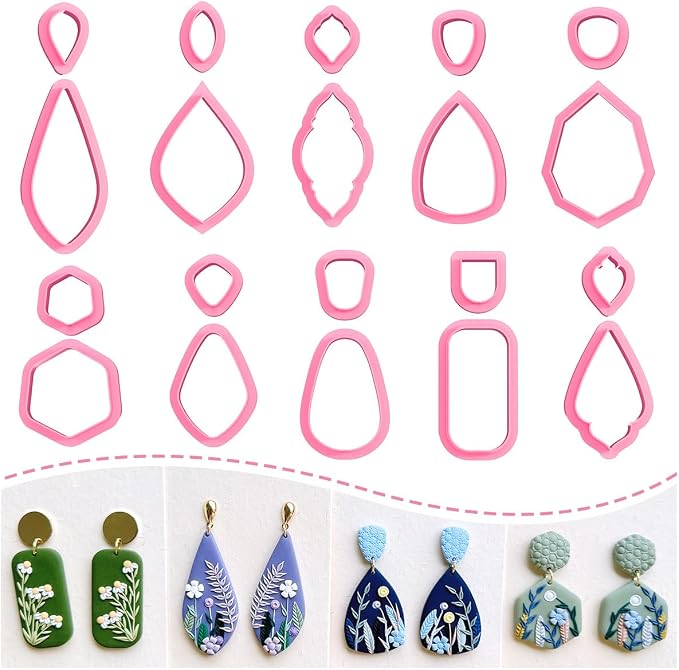 KEOKER Clay Cutters, Organic Polymer Clay Cutters for Earrings Making, 20 Shapes Floral Polymer Clay Cutters, Studs Clay Cutters for Polymer Clay Jewelry (A+B)