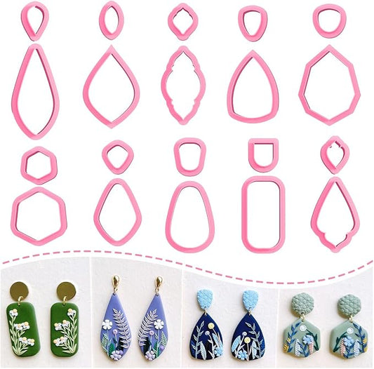 KEOKER Clay Cutters, Organic Polymer Clay Cutters for Earrings Making, 20 Shapes Floral Polymer Clay Cutters, Studs Clay Cutters for Polymer Clay Jewelry (A+B)