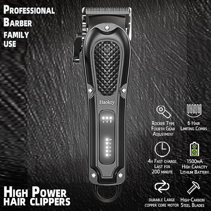 Haokry Hair Clippers for Men Professional - Cordless&Corded Barber Clippers for Hair Cutting & Grooming Rechargeable Beard Trimmer (Pack of 2)