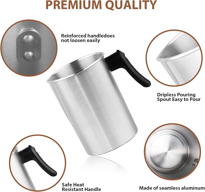 SAEUYVB Light Candle Making Pouring Pot, Holds for 4 pounds, Aluminum Wax Melting Pot with Heat-Resistant Handle and Dripless Pouring Spout for Candle Making，3L (Pack of 2)