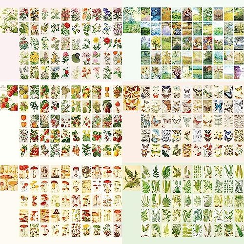 9 Sets 450 Sheets Washi Stickers for Journaling, Plants Fruit Flowers Butterfly Shell Boho Stickers Vintage Aesthetic Scrapbook Sticker for Bullet Journal Art Diary Card Craft Gifts Planner Notebook