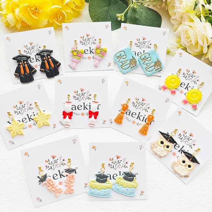 Graduation Polymer Clay Cutters & Stamp Set - 11pcs Sharp & Durable 2026, Owl, Cap, Gown, Diploma, Cake & Star Shapes for DIY Earring Jewelry Making, Soft Clay Crafts & Class Party Supplies