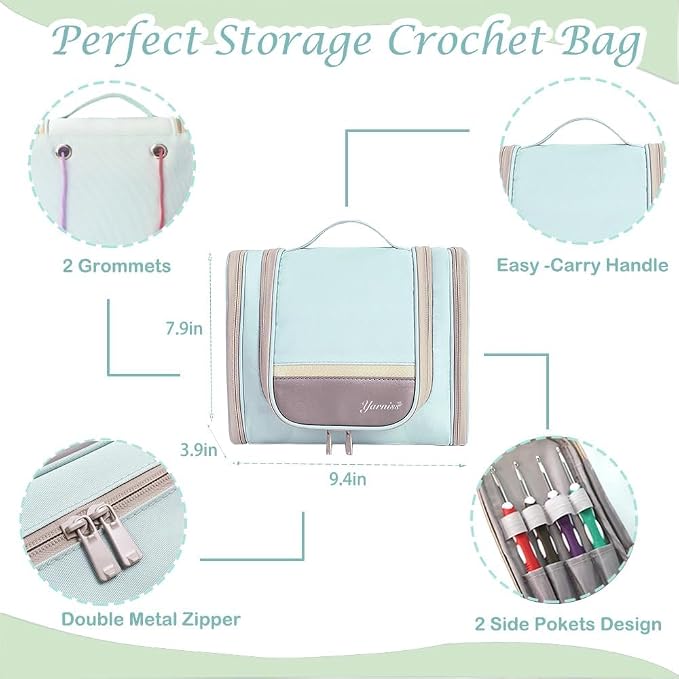 Yarniss Crochet Kits for Beginners,Complete Crochet Kit with Bag,Mint | 1050 Yards Crochet Yarn & 12 Size Ergonomic Crochet Hooks,Learn to Crochet with Step by Step Video Tutorial