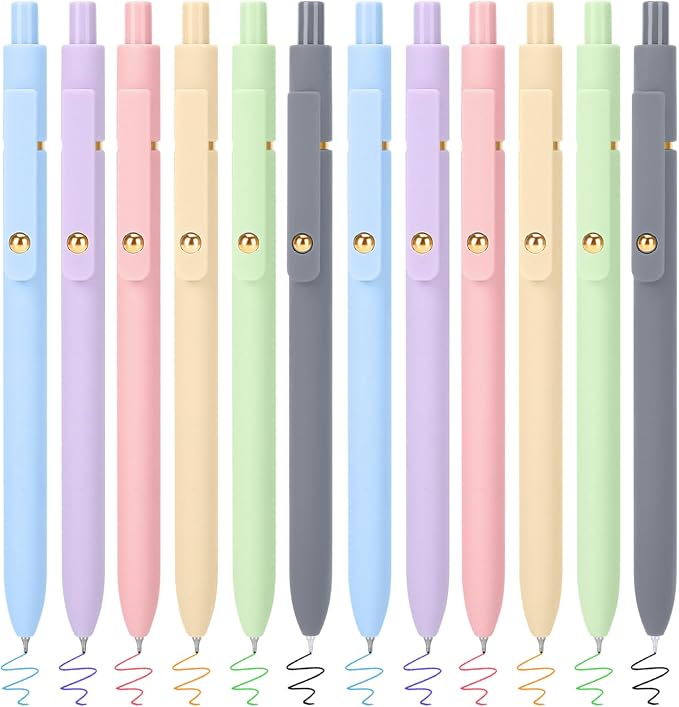 FIOVER Colored Gel Pens 12 Pack 0.7mm Medium Point Pens for Journaling