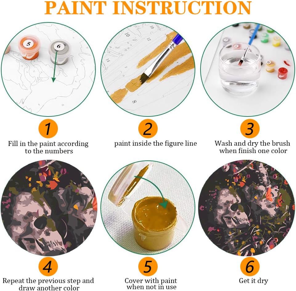 Axquilon 3 Packs Skull Couple Framed Paint by Numbers Kit for Adults 8x10in