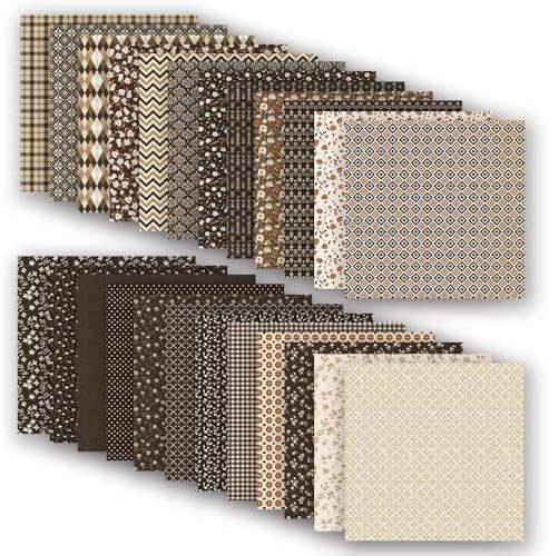 Gingham Scrapbook Paper 12x12 Coffee,24 Sheets Double-Sided Bohemian Floral Patterned CardStock Paper Pad Boho Tone Decorative Craft Papers for Holiday Cardmaking DIY Origami Papers.