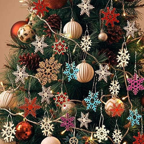 Blulu 100 Pcs Christmas Wooden Snowflakes Crafts, Natural, 2 in