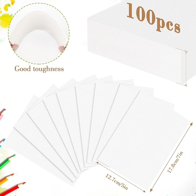 100PCS 5x7 Watercolor Paper Bulk, 140lb/300g Cold Press Thick Water Color Paper Pad for Child Adult, White Art Paper for Drawing Painting Markers Gouache, Textured Cotton Paper Sheets