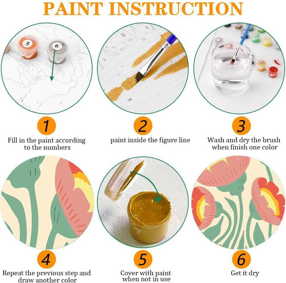 4 Pack Frame Paint by Numbers Kit for Adults, Flowers Paint by Numbers