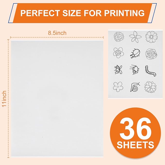 FURWEY Wash Away Embroidery Stabilizer,36PCS 8.5x11,Self Adhesive,Printable | Water Soluble Embroidery Paper, Self Adhesive & Printable, for Hand & Machine Use, 8.5 x 11 Inches, 36 Sheets
