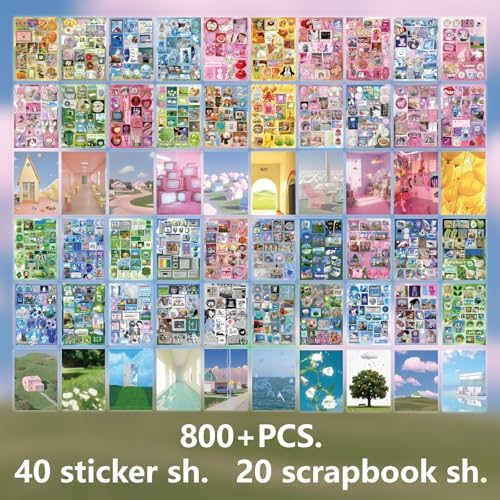 2 Pack Y2K Sticker Book Set 60 Sheets 800+ Vintage Aesthetic Stickers