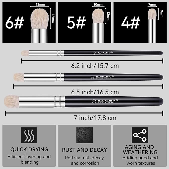 PANDAFLY Drybrush Set, 3 Sizes Hobby Detail Paint Brush Set | Acrylic Paint Brushes for Tabletop, Citadel, Scale Model, Watercolor Oil Painting