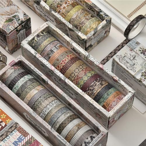 20 Rolls Skinny Vintage Washi Tape Set Retro Arts Adhesive Tapes Basic Patterns Decorative Masking Tape Sets for Craft, Kids, Scrapbook, DIY, Gift Wrapping (Through the Years)