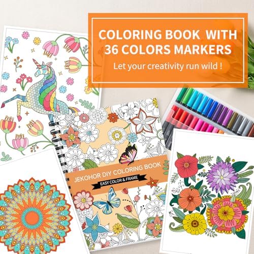 Adult Coloring Book Set ,36 Markers 30 Patterns (Mandala Animal Flowers)