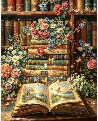 Books Paint by Numbers Kit for Adults, DIY Oil Painting Canvas 16x20inch