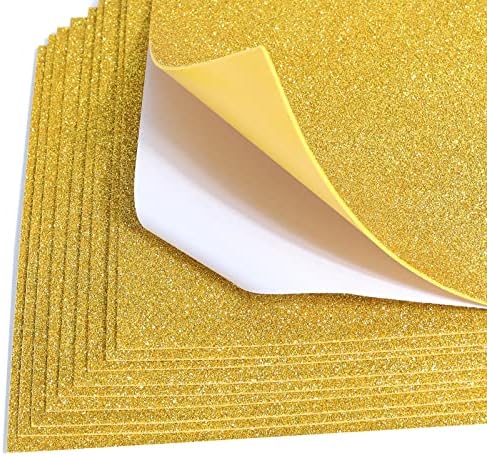 10 Sheets Glitter Paper Sheet for Crafts, A4 Cardstock Self-adhesive Paper for April Fool's Memorial Father's Day Decor Table Decorations, Graduation DIY Card Decoration (Gold)