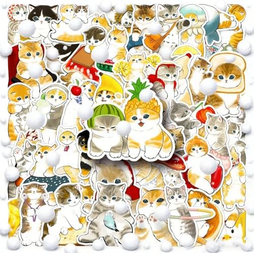 DothRayan Cat Stickers, 100 Pcs Cute Cat Waterproof Vinyl Stickers for Water Bottle, Laptop, Phone Stickers for Kids Teens Girls Adults
