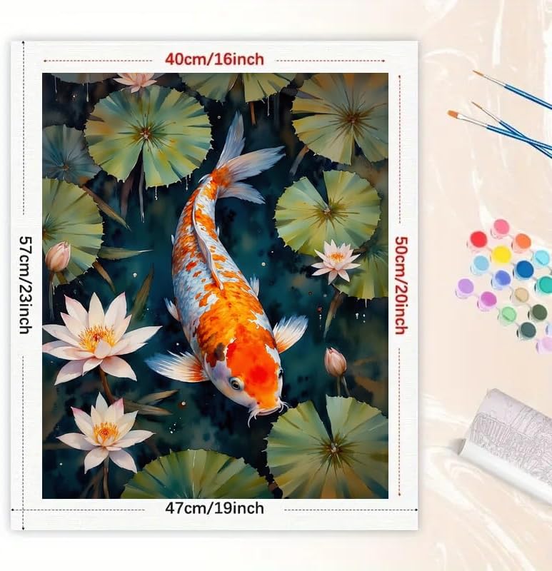 TAOPAOLAB Aquatic Scene Paint by Numbers Kit for Adults - DIY Koi Fish with Lotus Leaves Painting on Canvas 16x20 Inches, Acrylic Paint Set, Suitable for Beginners, Art for Home or Gift
