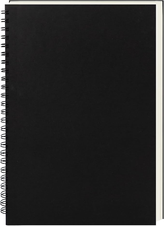 DSTELIN 9 inch x 6 inch, 100GSM, Blank Spiral Notebook, 1-Pack, Soft Cover, Sketch book, 160 Pages / 80 Sheets, (Black)