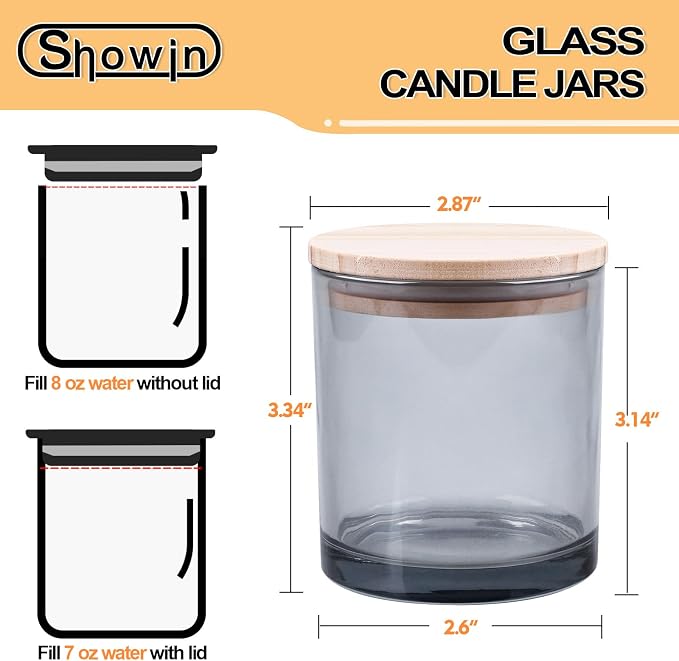 SHOWIN 8 OZ Thick Candle Jars for Making Candles 15 Pcs, Gray Empty Jars with Wood Lids for Candle Making, Sample Container,Clear Gray