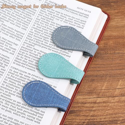 3PCS Vintage Magnetic Leather Bookmark, Leather Magnetic Bookmarks for Women, Magnetic PU Bookmarks Clip Book Accessories, Denim Pattern