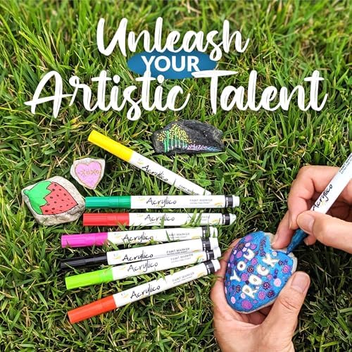 Acrylic Paint Markers Set of 16 Paint Pens – Fine Tip for Fabric, Rock, Metal, Ceramic, Adult Coloring & Art Projects – Art Supplies for Kids & Adults