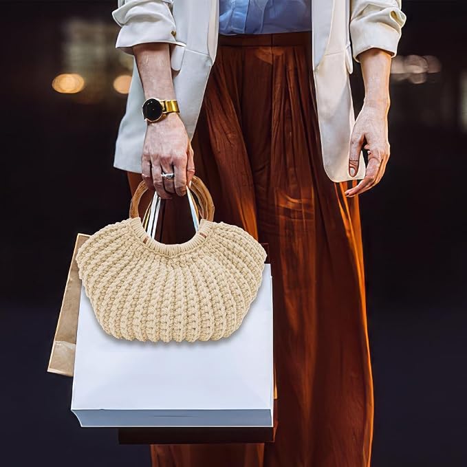 ACRNIGHEET Crochet Bag Kit for Adults Oat Colored Handbag Crochet Kit for Beginners Tote Bag Starters Set DIY Craft Making Kit with Step-by-Step Instructions and Video Guidance
