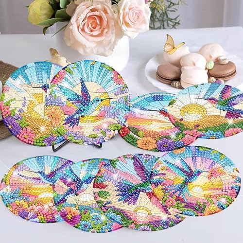 8 Pcs Diamond Art Coasters Kit for Adult with Holder, Diamond Coaster 4x4in