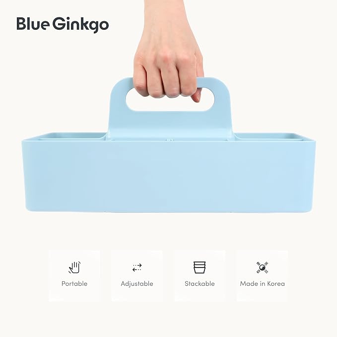 BLUE GINKGO Stackable Organizer Caddy, Long, Blue, Made in Korea