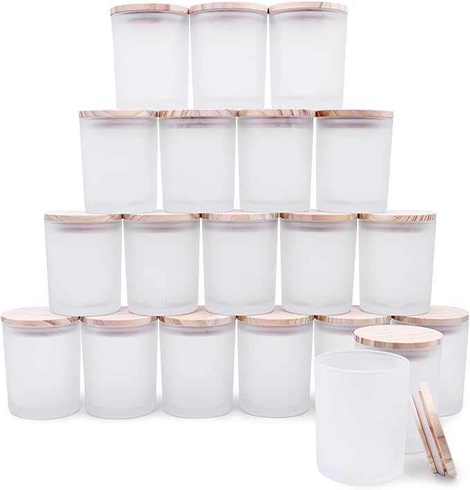 SHOWIN Thick Candle Jars for Making Candles 20 Pcs, 7 OZ Empty Jars with Wood Lids for Candle Making, Sample Container, Frosted White