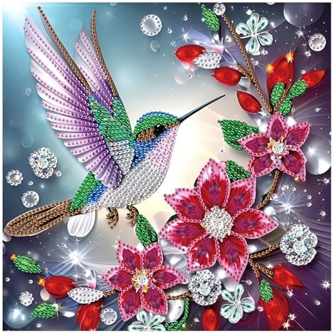 AiYuanzsh Special Shape Diamond Art Kits for Adults, Hummingbird and Flowers 5D Crystal Rhinestone Diamond Art Canvas, DIY Paint by Diamonds Craft Kits, Sparkling Diamond Painting Wall Décor