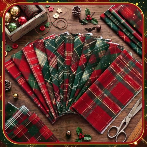 HunnmingRe 20 Pcs 10''x10'' Christmas Tartan Plaid Quilting Fabric Square