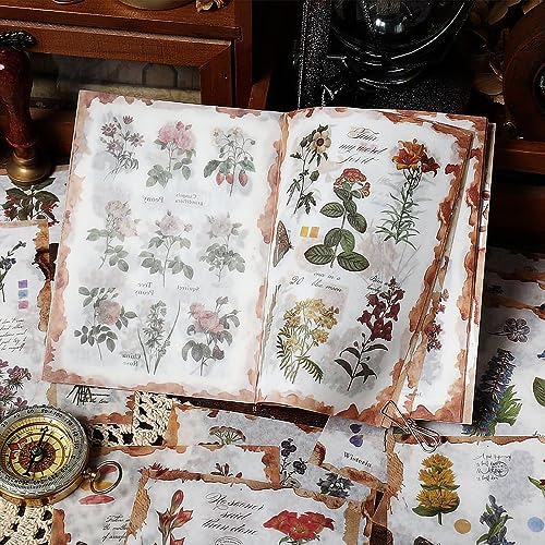 Yoksas 20 Sheets Vintage Nature Flowers Stickers, Ephemera Sticker Book,Floral Washi Sticker for Scrapbooking Bullet Journaling