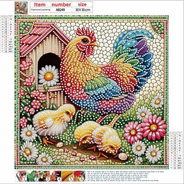 Bloomthread Chicken Diamond Painting Kits for Adults – Partial Drill Diamond Art Painting Kits for Holiday Gifts and Home Decor 12x12 Inches (Chicken)