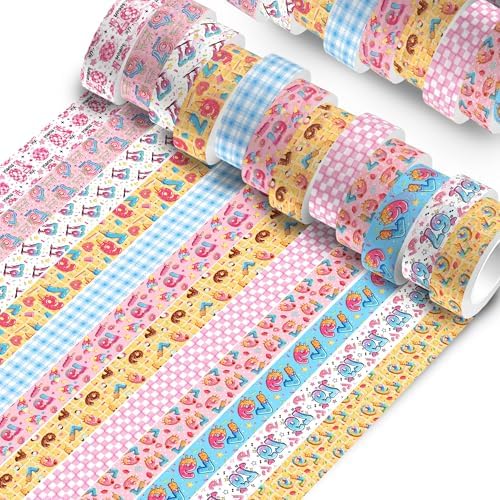 Donut Washi Tape Decorative Tape 12 Rolls,Cute Masking Tape Ice Cream Cake Gifts Wrapping Decorative Paper Stickers for DIY Art Crafts Wrapping Decor Junk Journal Scrapbooking Gifts Stickers