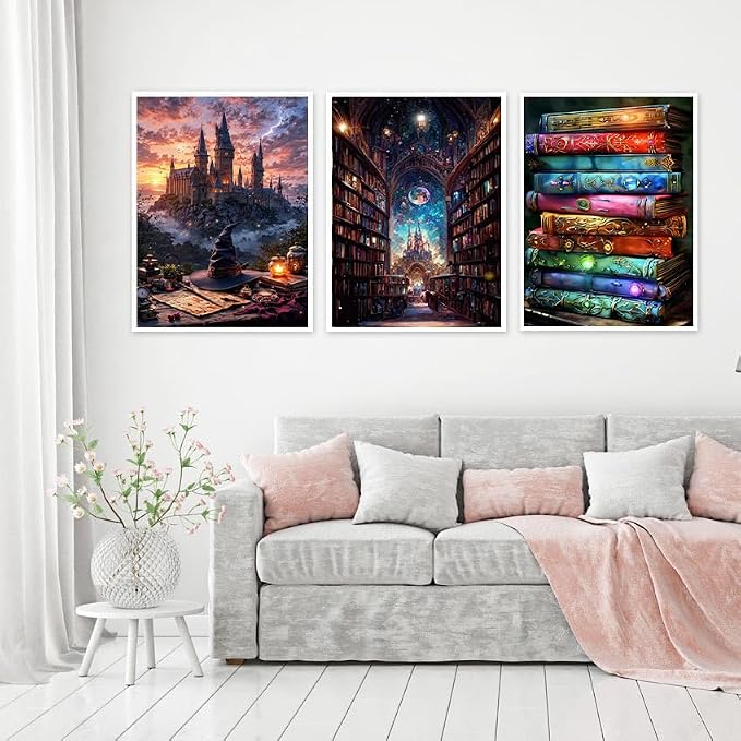 6 Pack Castle Paint by Numbers Kit for Adults Framed Canvas, Frameworkless | Easy Adult Paint by Number Kits on Canvas DIY 6 Pack Castle Painting for Beginners Art by Numbers for Home Wall Decor Gift