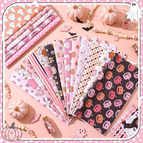 HunnmingRe 20 Pcs 10''x10'' Pink Halloween Quilting Fabric Squares