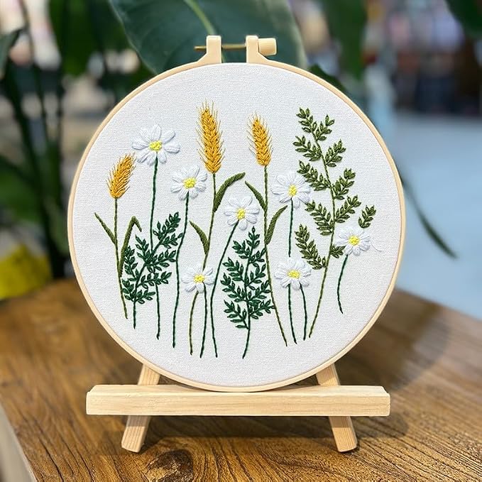 COCOMOX Floral Embroidery Kits for Beginners Adults, Cross Stitch Kits | 5 Different Simple Flower Pattern Embroiery Practice Kits, Hand Carft Gift, Easy to Follow