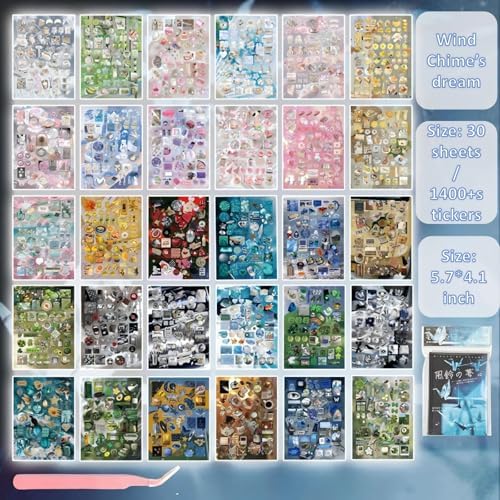 Japanese Retro Sticker Book, 800 Cartoon Stickers Book with Art Coated Paper Creative Activity Stickers for Adults, DIY Scrapbooking Phone Cases Laptops Party Gifts (Windchime Dream)