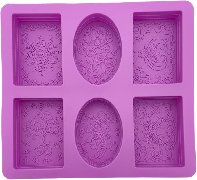2 Pieces Embossing Flower Chocolate Moulds Soap DIY Mold Silicone Rectangle Oval Soap Molds Handmade Cake Candy Biscuit, Pudding Moulds Ice Cube Trays