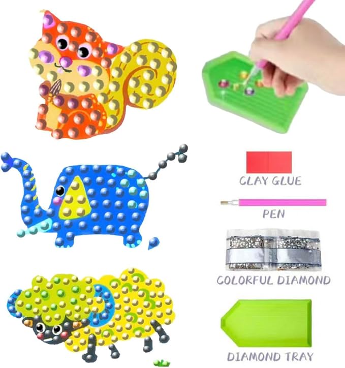 FONYANE Diamond Art for Kids & Girls & Boys,Gem Art Animal Stickers Craft Kit for Kids Ages 4-6-8-10-12,Arts & Crafts for Boys Girls Birthday Party Gift Toy