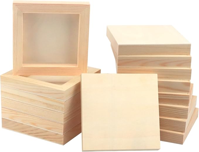 FSWCCK 15 Pack 5 x 5 inch Wood Panel Boards, Unfinished Wood Canvas Panels for Crafts, Painting Canvas, DIY Art Projects, Pouring, Arts Use with Oils, Acrylics