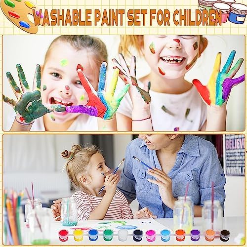 145 Pcs Mini Acrylic Paint Set for Kids, 12 Colors Washable Acrylic Paint Strip with 5 Paint Tray for Kids&Adults Craft Paint, with Mini Paint Strips for Easter Eggs Art Craft Painting Easter Gifts