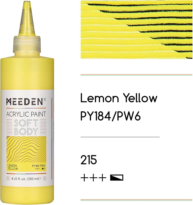 MEEDEN Soft Body Acrylic Paint: Lemon Yellow Hue Matte Finish 250ml/8.45oz