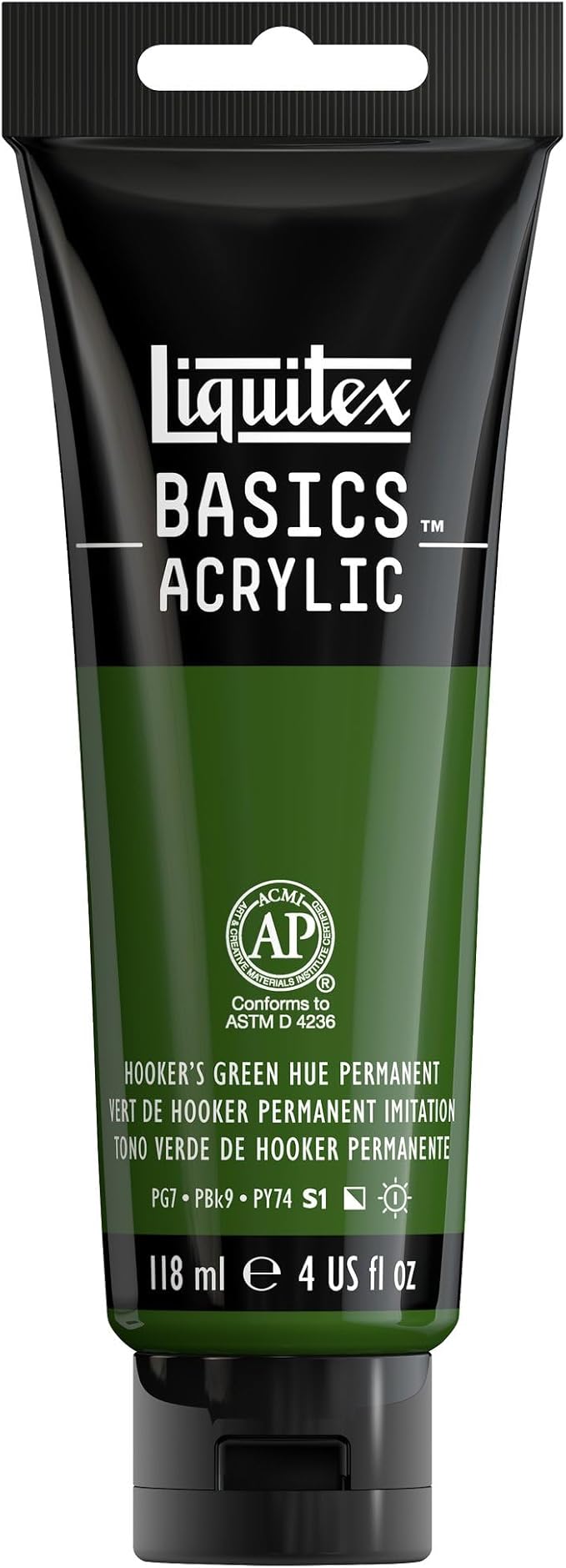 Liquitex BASICS Acrylic Paint, 4-oz Tube, Hooker’s Green Hue Permanent | Medium Viscosity, Satin Finish, Lightfast, Fine Art Pigments, Range of Opacities, Easy Blending