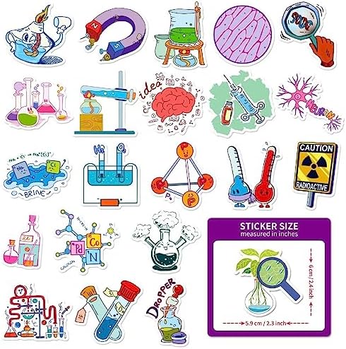 100 Pcs Natural Sciences Stickers Pack, Chemistry, Physics, Biology Experiment Vinyl Stickers, Science Laboratory Student Sticker Decals for Laptop, Water Bottle, Luggage Décor