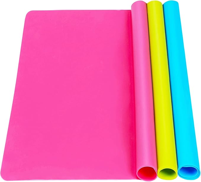 3 Pcs Silicone Mats Sheets Silicone Mats for Crafts Resin Jewelry Molds | 15.7" x 11.8" Silicone Playdoh Nail Art Mat Placemat (Blue & Rose Red & Green), Non-Stick, Heat Resistant