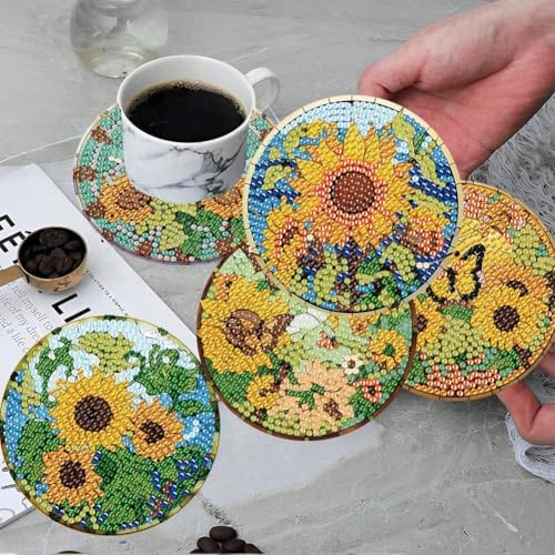ijbnhd 8 Pcs Sunflower Diamond Art Coasters Kit Diamond Painting Coasters