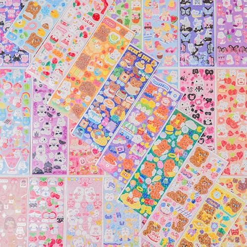 110 Sheets Korean Sticker Kpop Deco Stickers Photocard Kpop Sticker Butterfly Ribbon Heart Cute Stickers for Photocards Binder Arts Crafts Scrapbooking Journaling